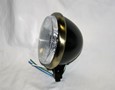 Satin Black 5-3/4" Halogen Headlight with Ant. Brass Plated Ring
